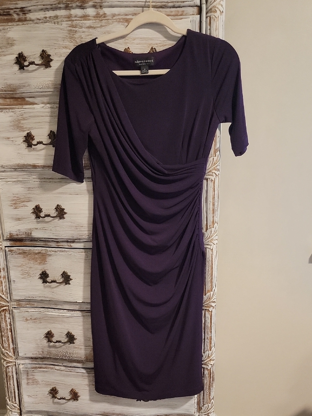 Draped Purple/Plum Sheath Dress by Connected Apparel